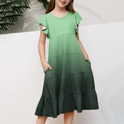 Girls Dresses Clearance Floral Smock Dress Sleeves Crewneck Dresses Spring Dresses for Girls 6X Home Wear Clothes Birthday Party Outfit for Kids Vestidos De Ninas Para Fiestas 10 Years